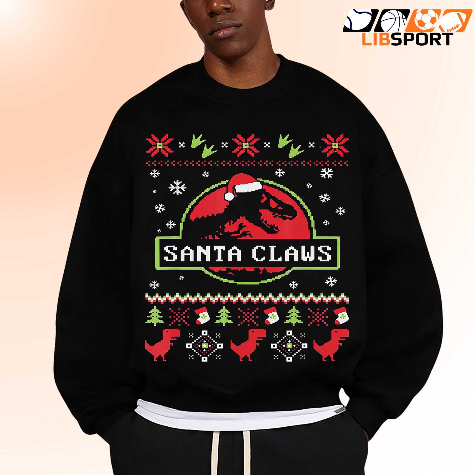 Santa Claws Christmas Sweatshirt, Funny Dinosaur Ugly Sweater Holiday Gift For Men And Women